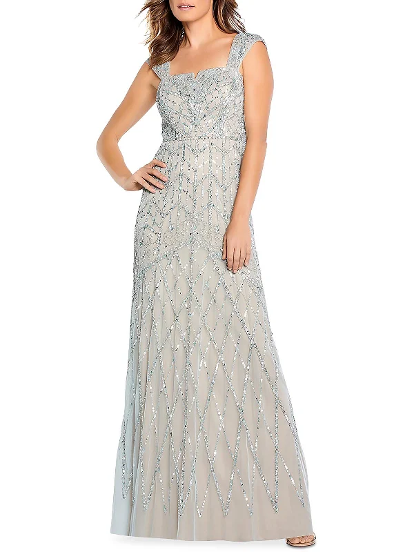 Womens Mesh Embellished Evening Dress