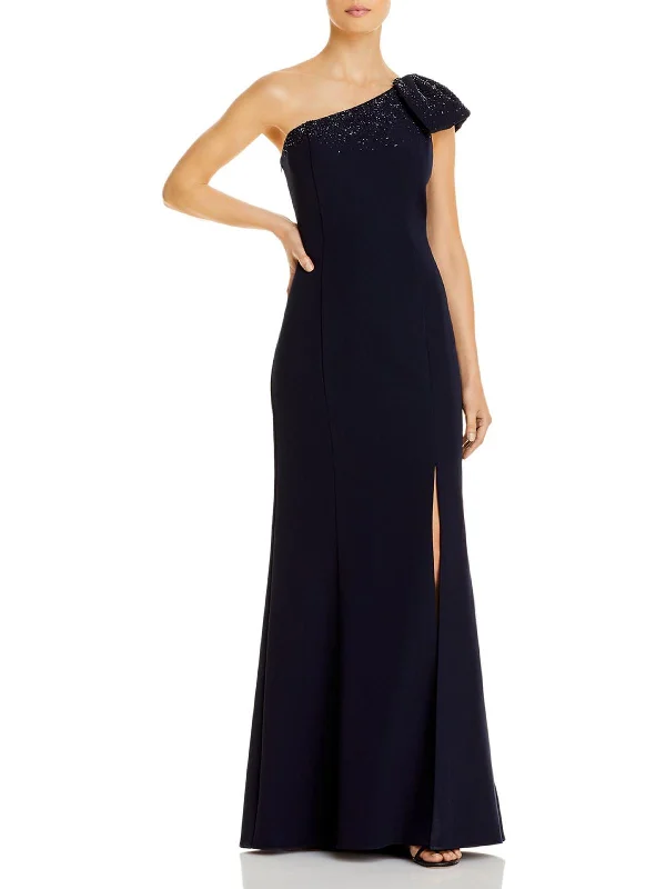 Womens One Shoulder Embellished Evening Dress