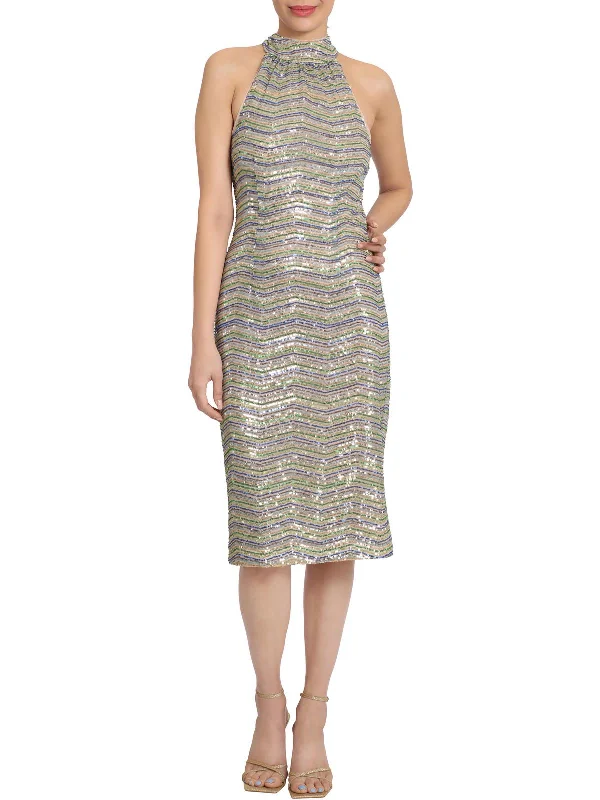 Womens Sequined Halter Cocktail and Party Dress