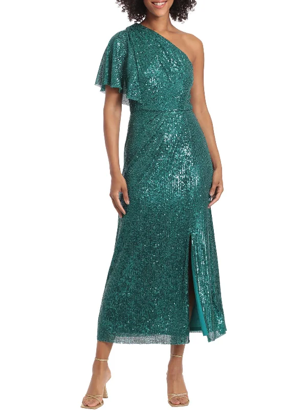 Womens Sequined One-shoulder Cocktail and Party Dress