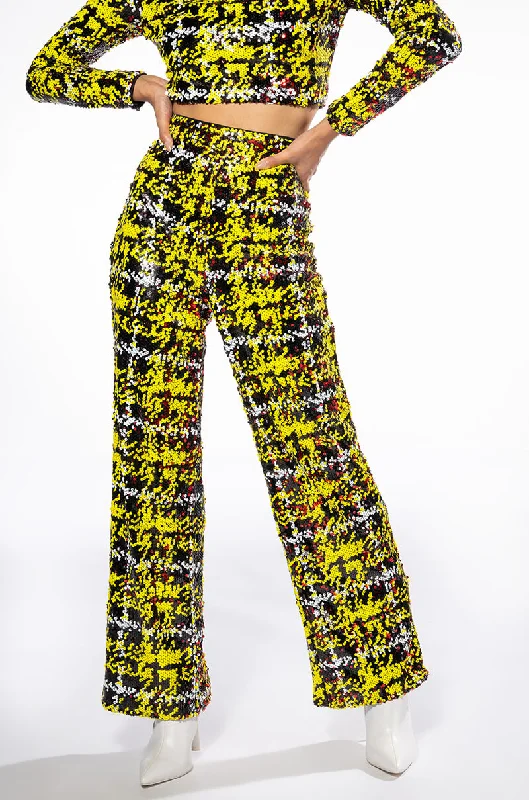 SWEET ESCAPE SEQUIN PLAID WIDE LEG PANT