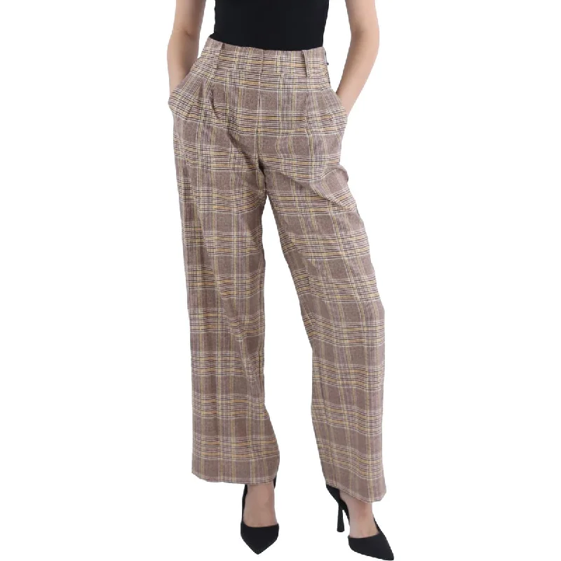 Womens Houndstooth High Rise Wide Leg Pants