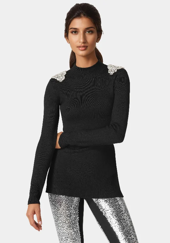 Embellished Mock Neck Tunic Sweater