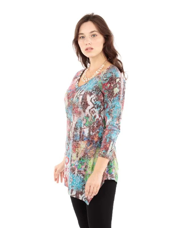 Tianello "Majestic" Print Cotton Knit Burnout  "Toni" Tunic