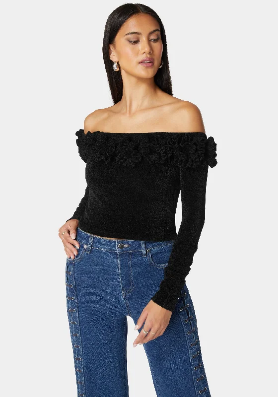 Off Shoulder Ruffle Detail Sweater