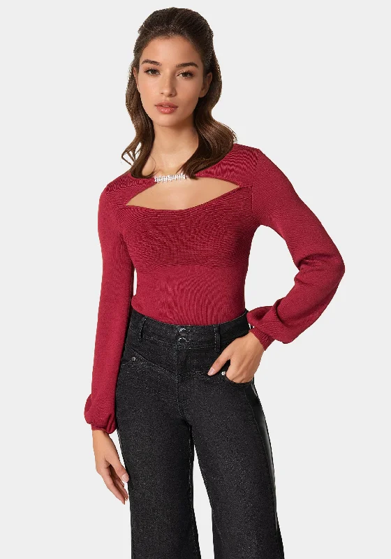 Open Neck Rhinestone Trim Sweater