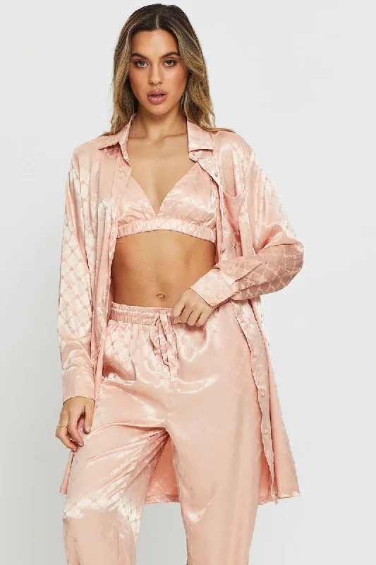 Pink Mix And Match Pyjama Shirt Satin