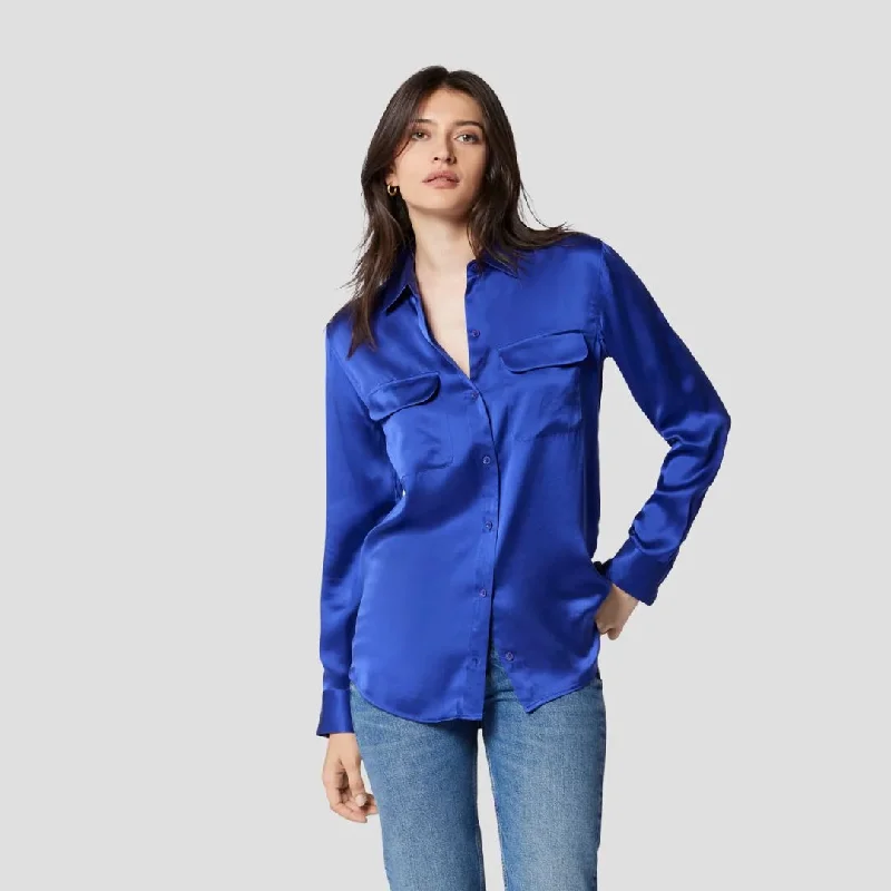 Signature Silk Satin Shirt (Spectrum Blue)