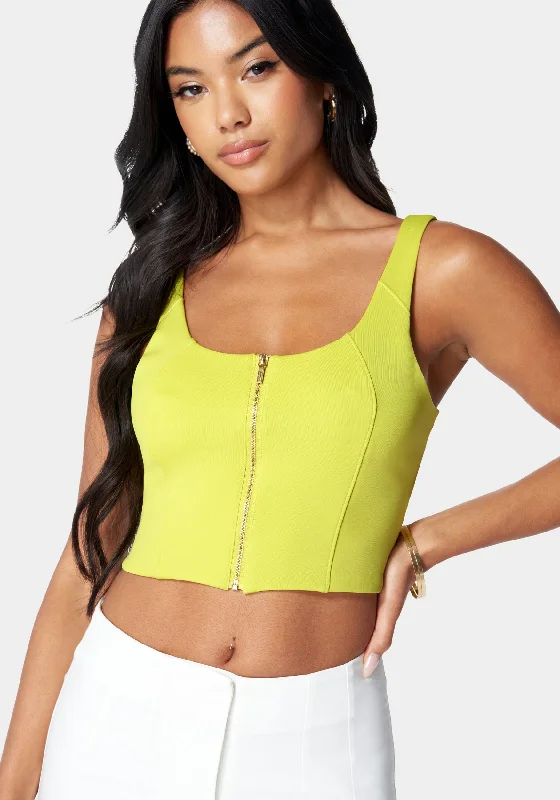 Sleeveless Front Zip Bustier Knit Top