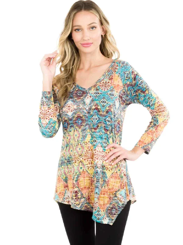 Tianello "Starry Night" Print Knit Burnout Jacquard "Toni" Tunic