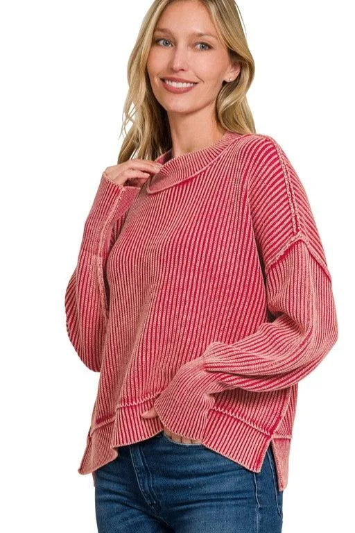 Washed Side Slit Cropped Sweater - 2 Colors!