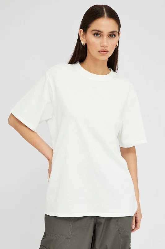 White Oversized T Shirt Short Sleeve Crew Neck