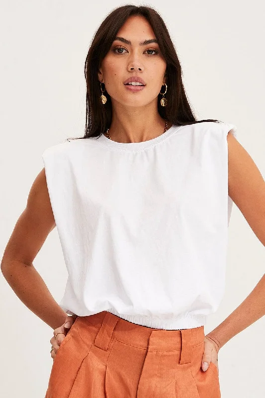 White T Shirt Sleeveless Crew Neck