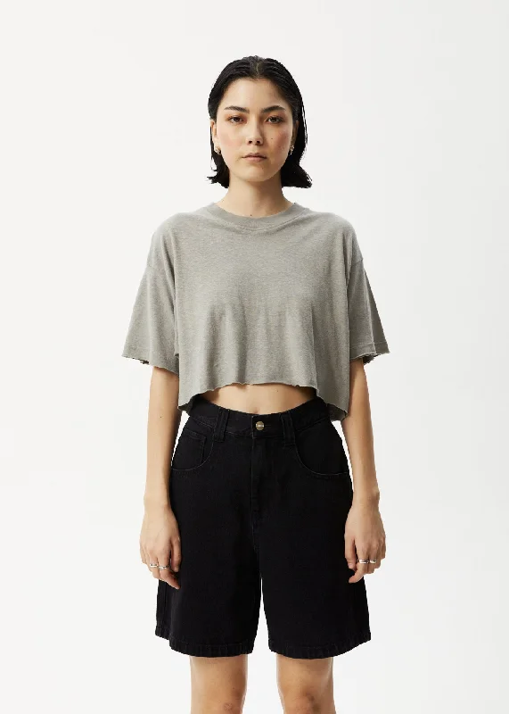 AFENDS Womens Slay Cropped - Oversized Tee - Olive