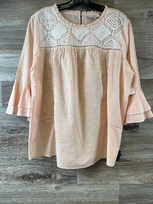 Top 3/4 Sleeve By Loft In Peach, Size: Large